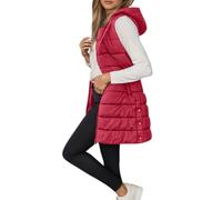 Women's Sleeveless Padded Jacket with Zip, Long Coat, Autumn, Winter, Sleeveless, Warm, Lightweight, Hooded Waistcoat with Pockets