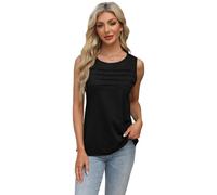Women's Sleeveless Pleated Tank Top Casual Scoop Neck Ruffle Blouse Summer Solid Color Loose Fit Tunic Shirt for Vacation Beach Daily Wear