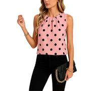 Women's Sleeveless Polka Dot Blouse Summer Casual Round Neck Tank Top Lightweight Chiffon Shirt for Work Party Beach Vacation Pink Black Dots
