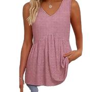 Women's Sleeveless V Neck Tank Top Flowy Babydoll Blouse with Pockets Casual Summer Eyelet Texture Tunic Shirt for Ladies Vacation Beach Wear
