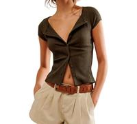 Women's Slim Fit Ribbed Cardigan Sweater Button Up Fall Top