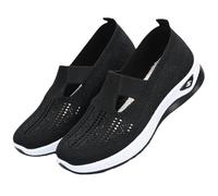 Women's Slip-on Walking Shoes, Mesh Breathable Soft Sole Orthopedic Shoes, Lightweight Arch Support Stretch Sneakers, Comfortable Casual Sneakers for Outdoor Running Hiking(Black,38 EU)