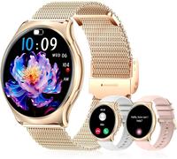 Women's Smart Watch With Bluetooth Call, 1.43 Inch Amoled Smartwatch With Female Function/130+ Modes Sport/Heart Rate/Sleep/Spo2/Calories, Waterproof Fitness Pedometer For Android Ios (Gold)
