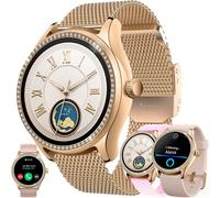 Women's Smart Watch With Built-In Alexa/Bluetooth 5.3 Call/Dialing, 1.38 Inch Diamond Smartwatch Compatible Android Ios, Female Function, Gps Shared Heart Rate Monitor (Gold)