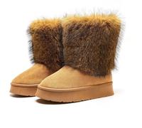 Women's Snow Boots Chunky Sole Ankle Booties Suede Upper Fur Lined Mid-Calf Winter Shoes For Cold Weather(Brown,39)
