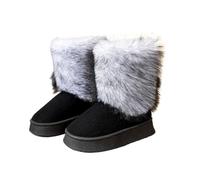 Women's Snow Boots Chunky Sole Ankle Booties Suede Upper Fur Lined Mid-Calf Winter Shoes For Cold Weather(Black,36)