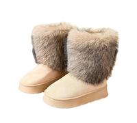 Women's Snow Boots Chunky Sole Ankle Booties Suede Upper Fur Lined Mid-Calf Winter Shoes For Cold Weather(Khaki,41)