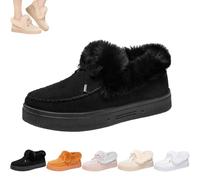 Women's Snow Boots Warm Winter Fur Lined Loafers Ankle Winter Daily Indoor Anti-Slip Loafer Flats Platform Thick Outdoor Plush Shoes 2026 New (Black,42)