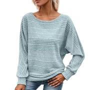 Women's Soft Solid Batwing Sleeve Pullover Long Sleeve Top Crewneck Tunic Pullover Sweaters Casual (Blue,Grand)