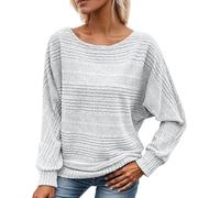 Women's Soft Solid Batwing Sleeve Pullover Long Sleeve Top Crewneck Tunic Pullover Sweaters Casual (Gray,3TG)