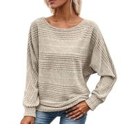 Women's Soft Solid Batwing Sleeve Pullover Long Sleeve Top Crewneck Tunic Pullover Sweaters Casual (Khaki,S)