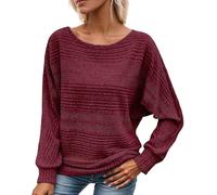 Women's Soft Solid Batwing Sleeve Pullover Long Sleeve Top Crewneck Tunic Pullover Sweaters Casual (Wine,TTG)