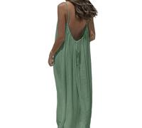 Women's Solid Color Backless Cami Dress, Casual Sleeveless Boho Maxi Dress Spaghetti Strap Ruffle Loose Fit Dresses (Light Green,Grand)