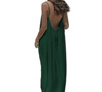 Women's Solid Color Backless Cami Dress, Relaxed Sleeveless Dress - Ideal for Sunny Days, Beach Trips & Daily Comfort (Dark Green,Grand)