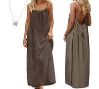 Women's Solid Color Backless Cami Dress, Solid Color Backless House Dress (Upgraded Fabric D,5TG)