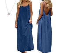 Women's Solid Color Backless Cami Dress, Solid Color Backless House Dress (Upgraded Fabric G,4TG)