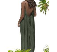 Women's Solid Color Backless Cami Dress, Vacation Beach Dresses, Summer Flowy Backless Long Sundress (Light Green,S)