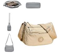 Womens Solid Color Fashionable Multi-pocket Zipper Crossbody Bag,Lightweight Waterproof Shoulder Handbags Satchel Travel Bag (Khaki)