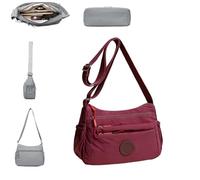 Womens Solid Color Fashionable Multi-pocket Zipper Crossbody Bag,Lightweight Waterproof Shoulder Handbags Satchel Travel Bag (Red)