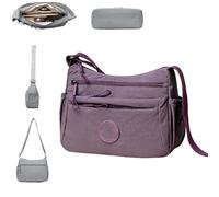 Womens Solid Color Fashionable Multi-pocket Zipper Crossbody Bag,Lightweight Waterproof Shoulder Handbags Satchel Travel Bag (Purple)