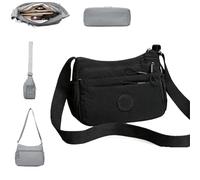 Womens Solid Color Fashionable Multi-pocket Zipper Crossbody Bag,Lightweight Waterproof Shoulder Handbags Satchel Travel Bag (Black)