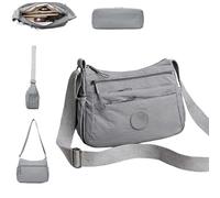 Womens Solid Color Fashionable Multi-pocket Zipper Crossbody Bag,Lightweight Waterproof Shoulder Handbags Satchel Travel Bag (Gray)