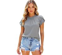 Women's Solid Color Ruffle Neck Short Sleeve Top Casual Loose Fit Blouse Summer Tee Shirt Soft Stretchy Fabric for Daily Wear Vacation