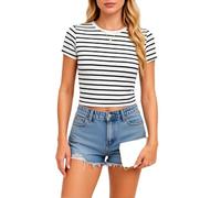 Women's Solid Color Short Sleeve Crop Top Summer Casual Basic Tee Shirt Fitted Round Neck Knit Blouse Trendy Y2K Going Out Tops for Juniors