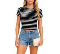 Women's Solid Color Short Sleeve Crop Top Summer Casual Basic Tee Shirt Fitted Round Neck Knit Blouse Trendy Y2K Going Out Tops for Juniors