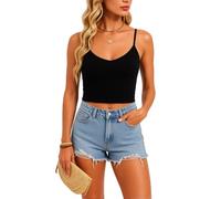 Women's Solid Color Spaghetti Strap Camisole Top Summer Casual Slim Fit Ribbed Knit Tank Top Basic Sleeveless Crop Blouse for Daily Wear Beach Vacation