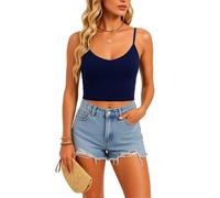 Women's Solid Color Spaghetti Strap Camisole Top Summer Casual Slim Fit Ribbed Knit Tank Top Basic Sleeveless Crop Blouse for Daily Wear Beach Vacation