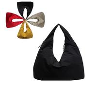 Women's Solid Color Textured Draped Tote Bag,Large Capacity Fashion Versatile Shoulder Bag, Casual Canvas Tote Bag (Black)