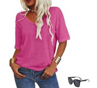 Women's Solid Color V Neck T Shirt,Oversized 3/4 Sleeve Loose Fitting Shirts,Summer Fashion Casual Basic Tops