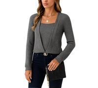 Women's Square Neck Long Sleeve Ribbed Knit Top Casual Layered Look Slim Fit Basic Tee Shirt Spring Fall Fashion Outfits for Daily Wear Office Work