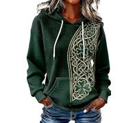 Women's St. Patrick's Day Shamrock Knit Hoodie with Celtic Design and Front Pocket