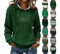 Women's St. Patrick's Day Shamrock Knit Hoodie with Celtic Design and Front Pocket