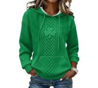 Women's St. Patrick's Day Shamrock Knit Hoodie with Celtic Design and Front Pocket