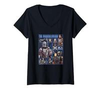 Womens Star Wars: The Mandalorian Mando Characters Comic Panels V-Neck T-Shirt
