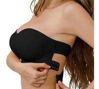 Women's Strapless Bra Wireless Non-Slip A-DD Cup, Seamless Crossover Side Closure for Off-Shoulder Outfits (Black,Grand)