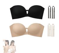 Women's Strapless Front Closure Push-Up Bra, Non Slip Tube Seamless Front Closure Jelly Bra for Women (2PCS-A,Moyen)