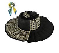 Women's Straw Reversible Pleated Sun Hat,Foldable Wide Brim Beach Hat,Casual Outdoor Straw Caps for Travel/Summer (FR/ES, Alpha/Lettres, Taille Unique, Color16)