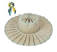 Women's Straw Reversible Pleated Sun Hat,Foldable Wide Brim Beach Hat,Casual Outdoor Straw Caps for Travel/Summer (FR/ES, Alpha/Lettres, Taille Unique, Color5)