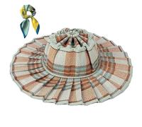 Women's Straw Reversible Pleated Sun Hat,Foldable Wide Brim Beach Hat,Casual Outdoor Straw Caps for Travel/Summer (FR/ES, Alpha/Lettres, Taille Unique, Color8)