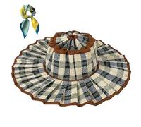 Women's Straw Reversible Pleated Sun Hat,Foldable Wide Brim Beach Hat,Casual Outdoor Straw Caps for Travel/Summer (FR/ES, Alpha/Lettres, Taille Unique, Color2)