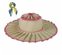 Women's Straw Reversible Pleated Sun Hat,Foldable Wide Brim Beach Hat,Casual Outdoor Straw Caps for Travel/Summer (FR/ES, Alpha/Lettres, Taille Unique, Color14)
