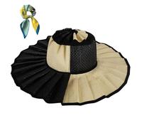 Women's Straw Reversible Pleated Sun Hat,Foldable Wide Brim Beach Hat,Casual Outdoor Straw Caps for Travel/Summer (FR/ES, Alpha/Lettres, Taille Unique, Color19)