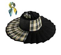 Women's Straw Reversible Pleated Sun Hat,Foldable Wide Brim Beach Hat,Casual Outdoor Straw Caps for Travel/Summer (FR/ES, Alpha/Lettres, Taille Unique, Color17)
