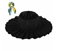Women's Straw Reversible Pleated Sun Hat,Foldable Wide Brim Beach Hat,Casual Outdoor Straw Caps for Travel/Summer (FR/ES, Alpha/Lettres, Taille Unique, Color10)