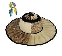 Women's Straw Reversible Pleated Sun Hat,Foldable Wide Brim Beach Hat,Casual Outdoor Straw Caps for Travel/Summer (FR/ES, Alpha/Lettres, Taille Unique, Color18)