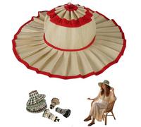 Women's Straw Reversible Pleated Sun Hat,Wide Brim Foldable Beach Hats,Casual Outdoor Sun Hats for Summer Travel (F)